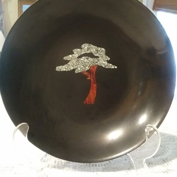 Vintage Couroc Black with Tree Inlay Plate | 1970 | Home Decor - Picture 6 of 6